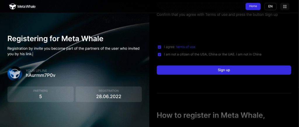 Meta Whale Account Registration